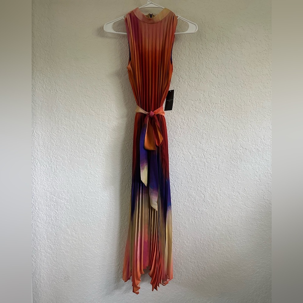 NWT Tahari ASL Ombre' Pleated Trapeze Midi Dress Sz 6 Handkerchief Hem MSRP $169